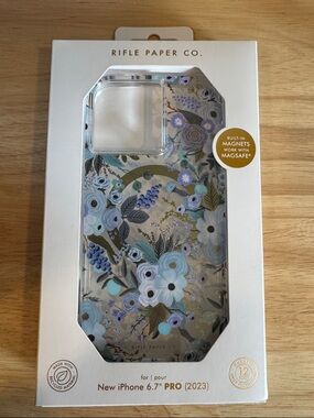 Rifle Paper Co. Clear Floral Phone Case with Blue and Gold Accents
